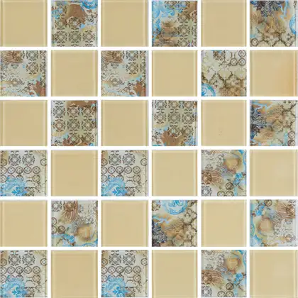 КОТТО КЕРАМІКА Мозаїка скляна GMP 0448029 СC print 34/ral 1014 300x300 (кубик 4,8х4,8) Кераміка Лео УКРАЇНА