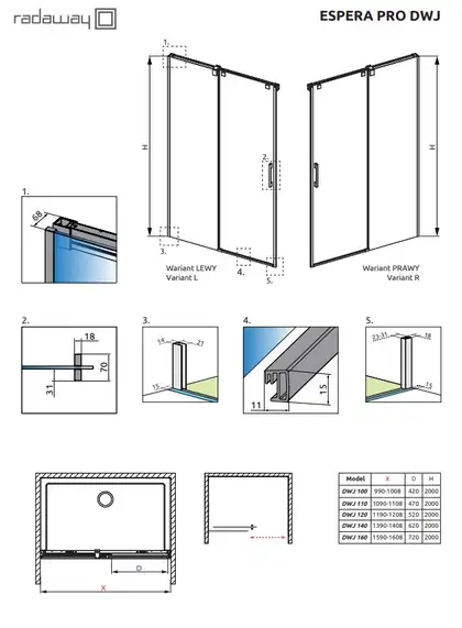 Radaway Espera Pro 735L Дверь душевая, хром/прозрачная (10090140) (10090140-01-01L) Radaway Espera Pro 735L Дверь душевая, хром/прозрачная (10090140) (10090140-01-01L)