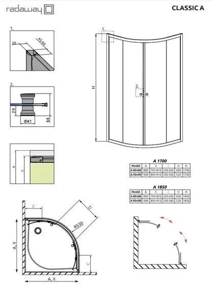Душевая кабина Radaway Classic A 1850 (профиль - хром; стекло - прозрачное) (30000-01-01)