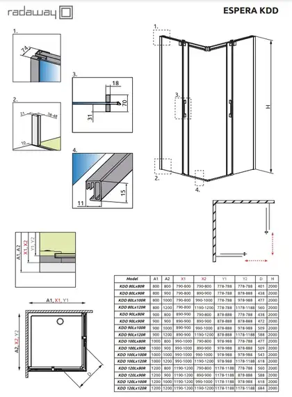 Radaway Espera KDD 90 Правая Душевая дверь, прозрачное стекло (380151-01R)