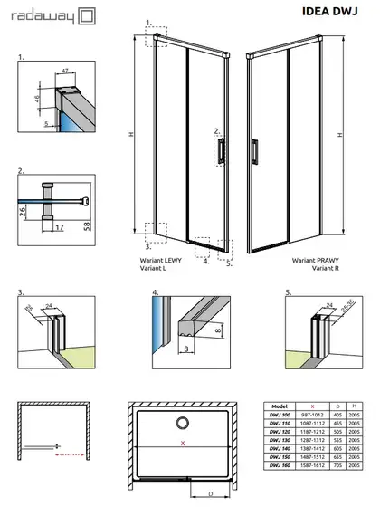 Radaway Idea Black DWJ 130L Душові двері, чорні (387017-54-01L)