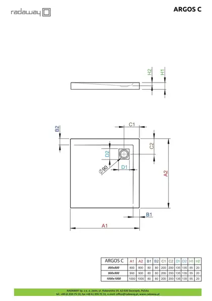 Radaway Argos C Душевой поддон 90x90 см, белый (4AC99-01)