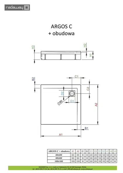 Radaway Argos C Душевой поддон 80x80 см, белый (4ACN88-02)