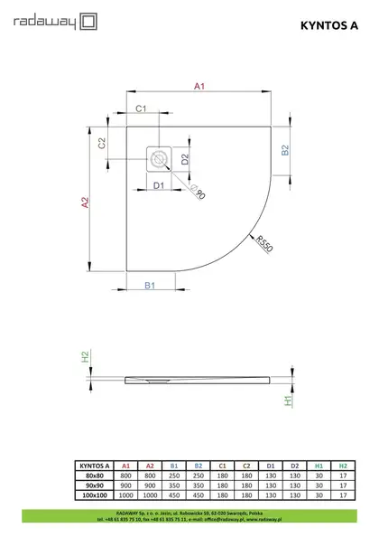 Душовий піддон Kyntos A 100x100 см white, RADAWAY (HKA100100-04) Душовий піддон Kyntos A 100x100 см white, RADAWAY (HKA100100-04)