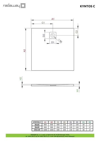 Radaway Kyntos C Душевой поддон 100x100, белый (HKC100100-04)
