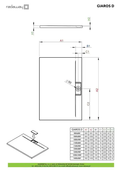 Душовий піддон Giaros D 100x80 см, RADAWAY (MKGD1080-03)