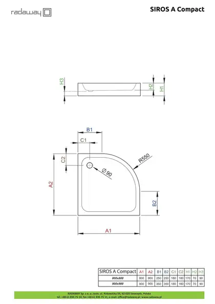 Radaway Siros Compact Душовий піддон 900х900, білий (SBA9917-2) Radaway Siros Compact Душовий піддон 900х900, білий (SBA9917-2)