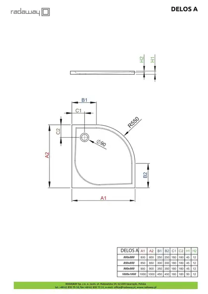 Radaway Delos A Душовий піддон кутовий 900х900 мм (SDA0909-01)