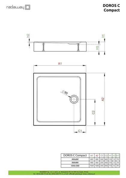 Radaway Doros C Compact Душевой поддон 100x100, белый (SDRC1010-05)