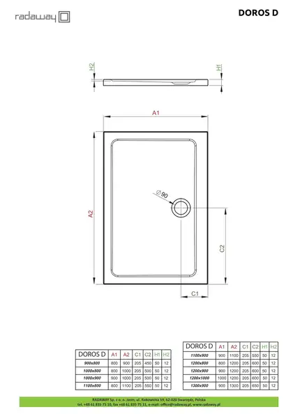 Radaway Doros D Душовий піддон 90x80 см, білий (SDRD9080-01) Radaway Doros D Душовий піддон 90x80 см, білий (SDRD9080-01)