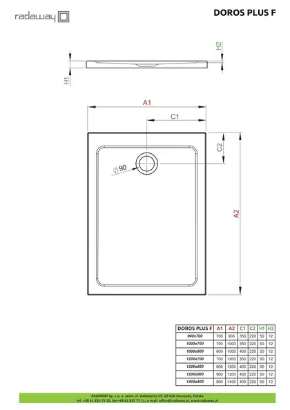 Душовий піддон Doros Plus F 100x80 см, RADAWAY (SDRFP1080-01)