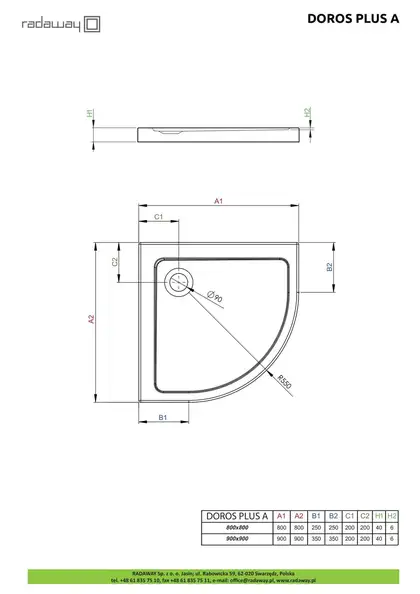 Душовий піддон Doros Plus A 80x80 см, RADAWAY (SDRPA8080-01)