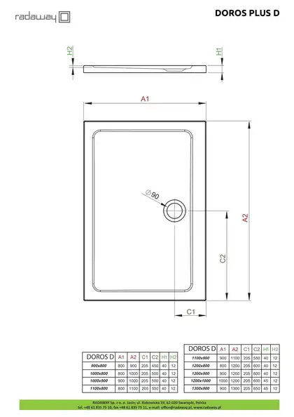 Душовий піддон Doros Plus D 120x90 см, RADAWAY (SDRPD1290-01)