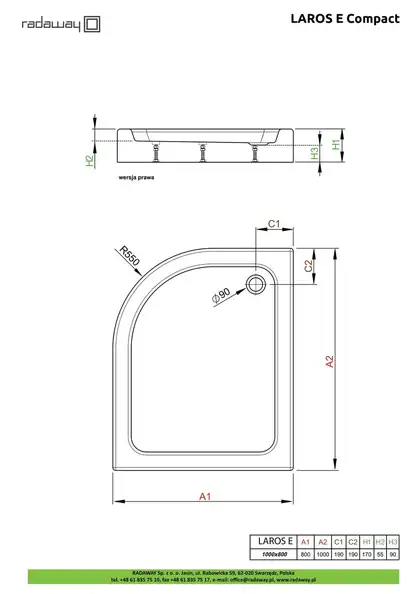 Radaway Laros E Compact Душевой поддон 100x80, левый (SLE81017-01L)