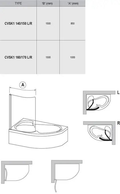 Шторка для ванни одноелементна CVSK1 ROSA 160-170 L Transparent, (7QLS0C00Y1) RAVAK