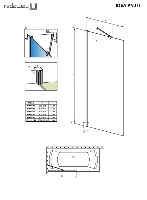 Шторка для ванни Idea PNJ II 80, RADAWAY (10001080-01-01)