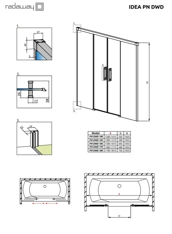 Шторка для ванни Idea PN DWD 160, RADAWAY (10004160-01-01)