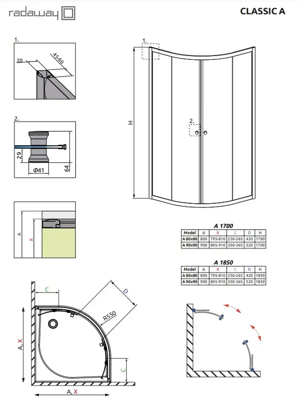 Душова кабіна напівкругла Classic A 90×90×185, (30000-04-01) RADAWAY