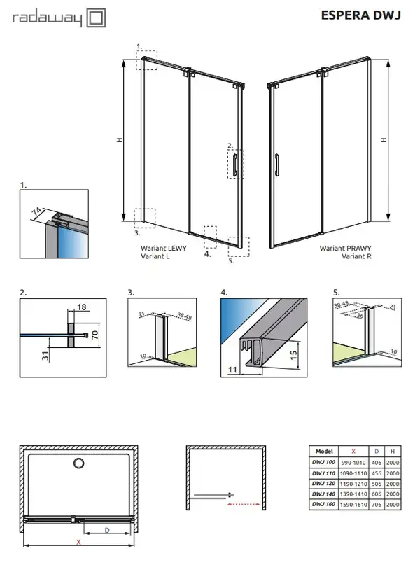 Radaway Espera DWJ Душова стінка 750L, хром (380216-01L)