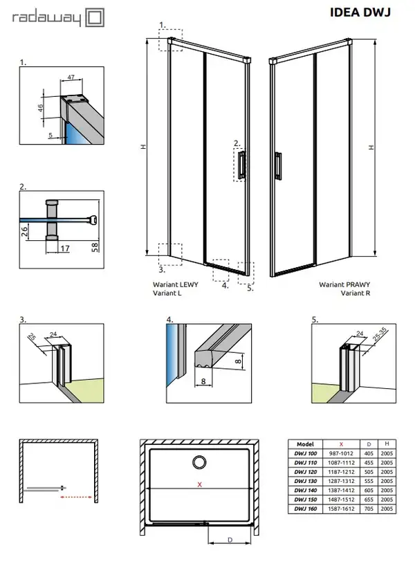 Radaway Idea Black DWJ 120 Душові двері, чорні (387016-54-01R)
