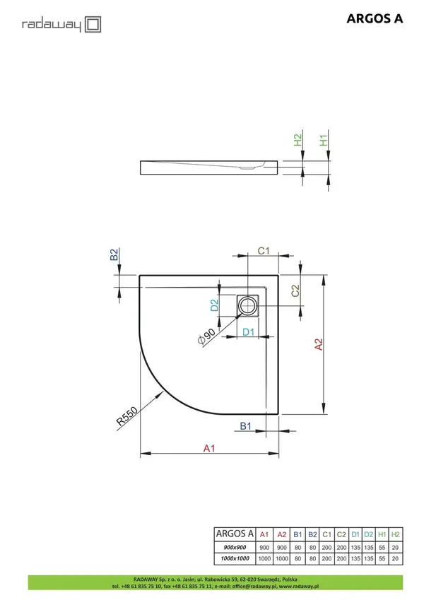 Душовий піддон Argos A 90x90 см, RADAWAY (4AA99-01)