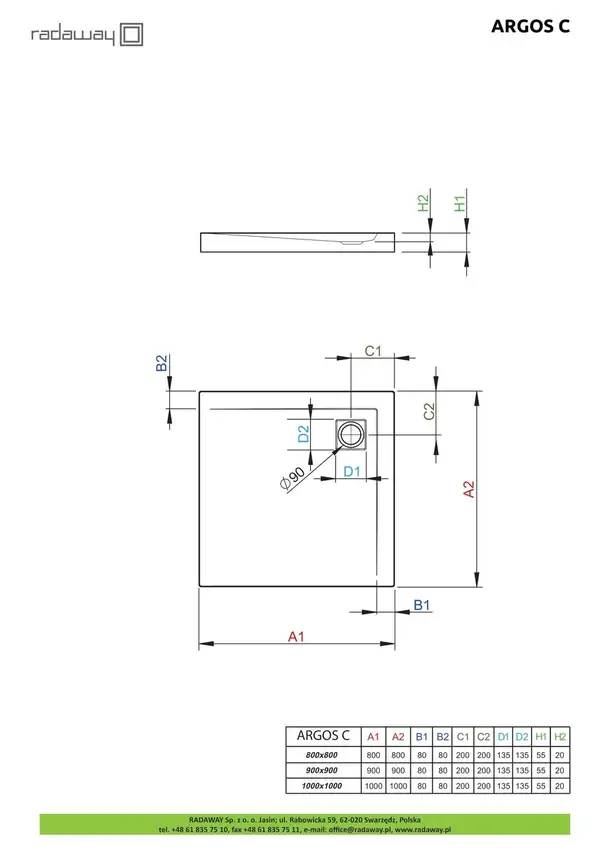 Душовий піддон Argos C 80x80 см, RADAWAY (4AC88-01)
