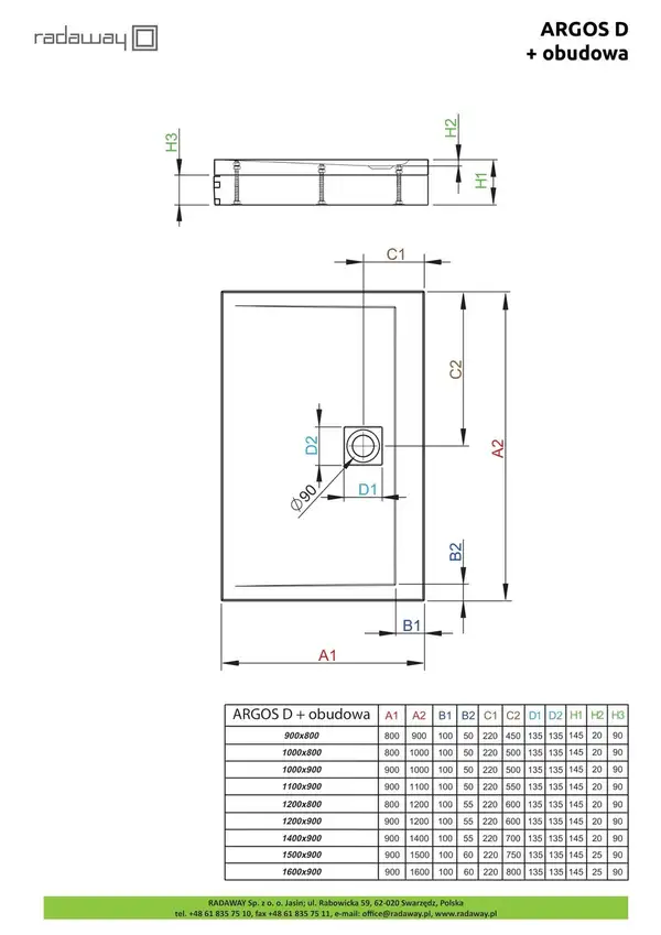Душовий піддон зі з'ємною панеллю Argos D 160x90 см, RADAWAY (4ADN916-02)