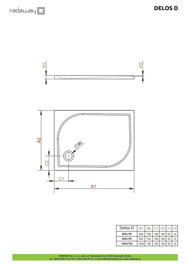 Душовий піддон Delos D 100x75 см, RADAWAY (4D17555-03)