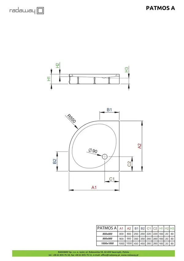 Душовий піддон Patmos A 80x80 см, RADAWAY (4S88155-03)
