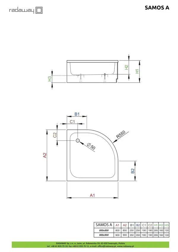 Душовий піддон Samos A 80x80 см, RADAWAY (4S88300-03)