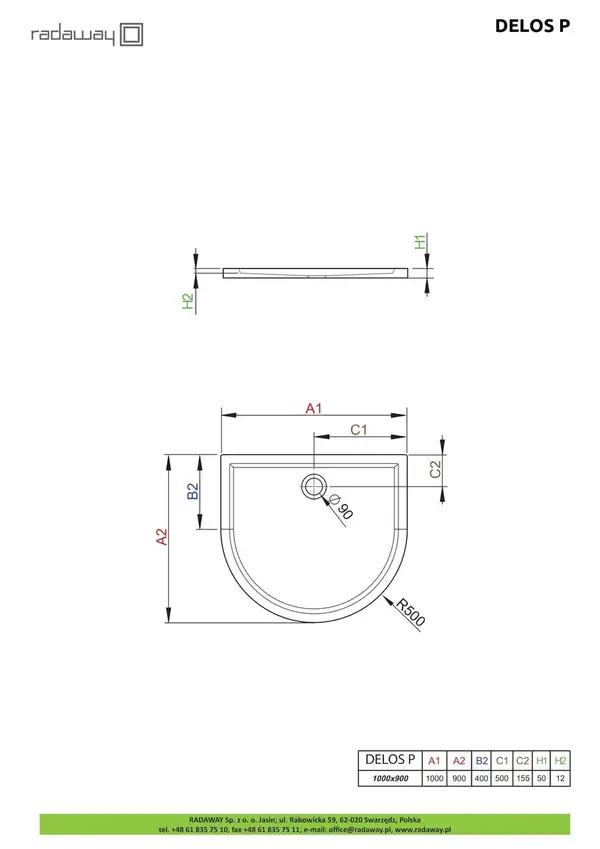 Душовий піддон Delos P 100x90см, RADAWAY (4Z19035-03N)