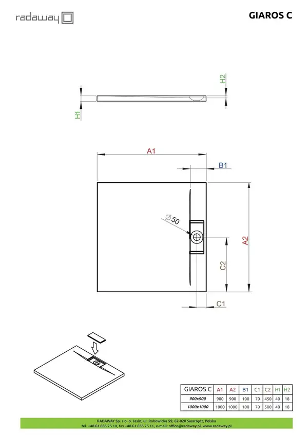 Душовий піддон Giaros C 100x100 см, RADAWAY (M3GRC1010)