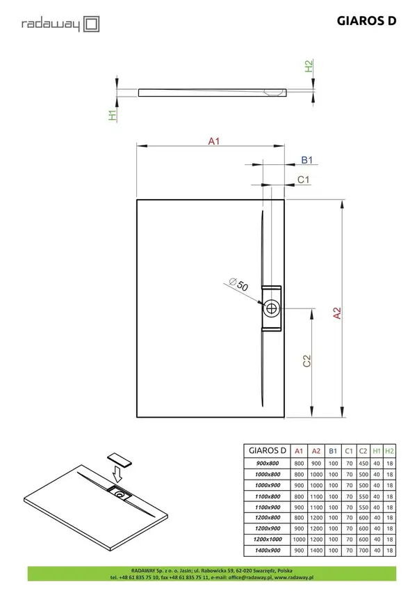 Душовий піддон Giaros D 110x80 см, RADAWAY (M3GRD1180)
