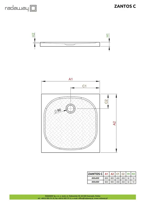 Душовий піддон Zantos C 90x90 см, RADAWAY (M3ZNC9090-06)