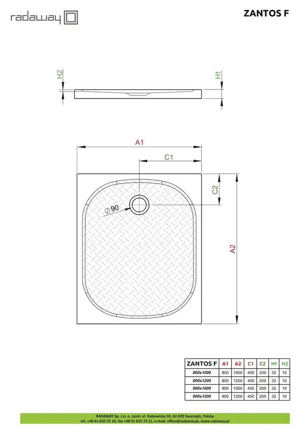 Душовий піддон Zantos F 100x90 см, RADAWAY (M3ZNF1090-06)