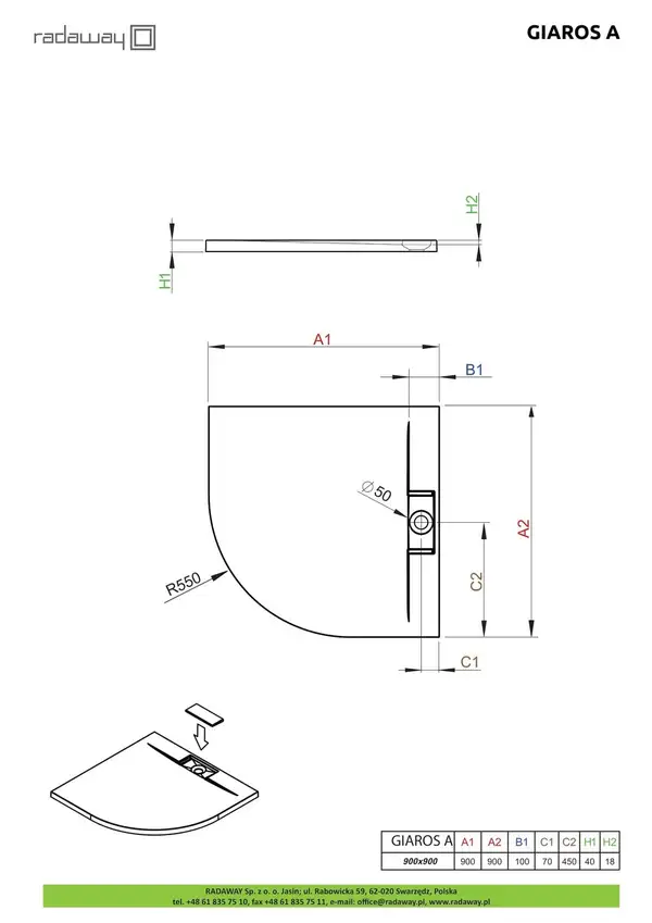 Душовий піддон Giaros A 90x90 см, RADAWAY (MKGA9090-03)
