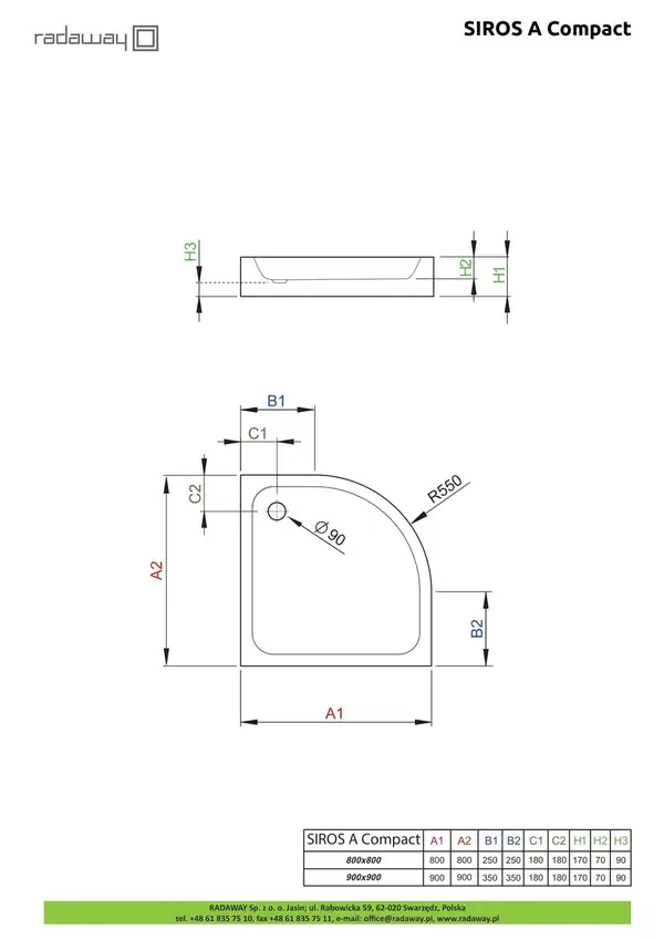 Душовий піддон Siros A Compact 80x80 см, RADAWAY (SBA8817-2)
