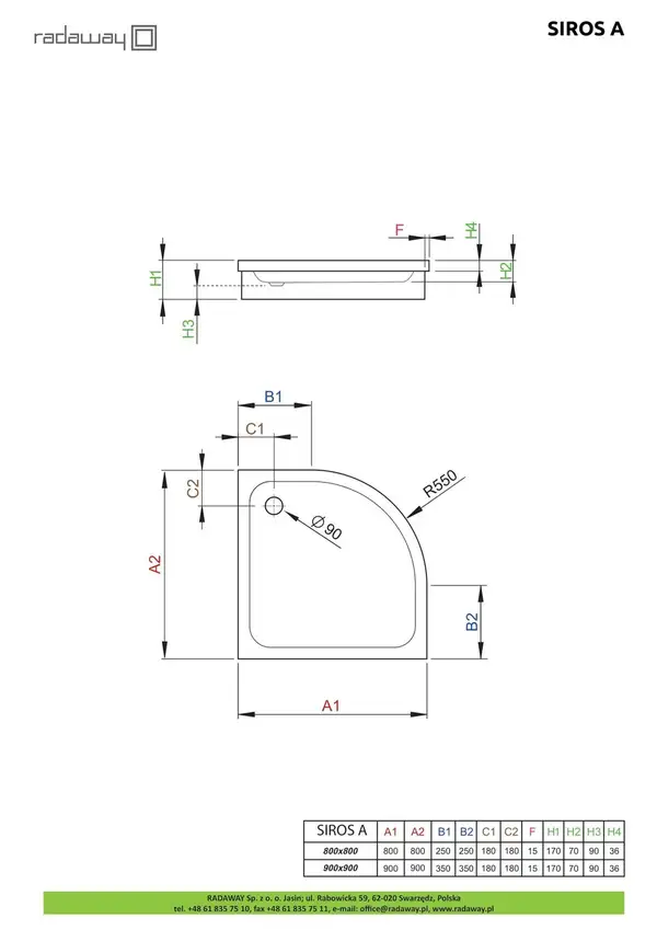 Душовий піддон Siros A 90x90 см, RADAWAY (SBA9917-1)