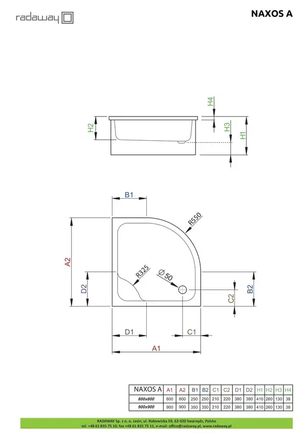 Душовий піддон Naxos A 90x90 см, RADAWAY (SBA9941-1)