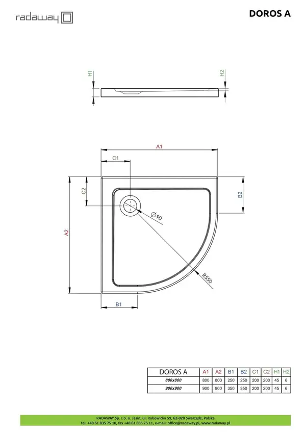 Душовий піддон Doros A 80x80 см, RADAWAY (SDRA8080-01)