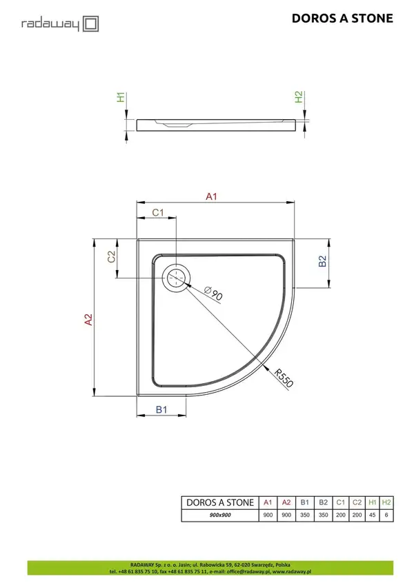 Душовий піддон Doros A Stone Anthracite 90x90 см, RADAWAY (SDRA9090-01-64S)