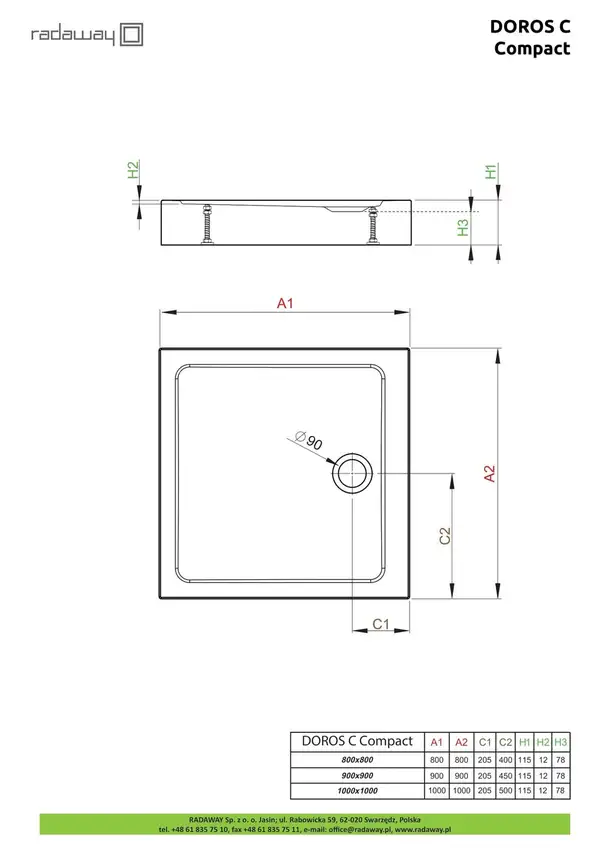 Душовий піддон Doros C Compact 80x80 см, RADAWAY (SDRC8080-05)