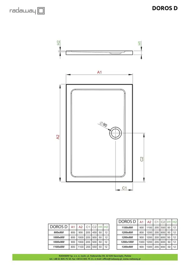 Душовий піддон Doros D 130x90 см, RADAWAY (SDRD1390-01)