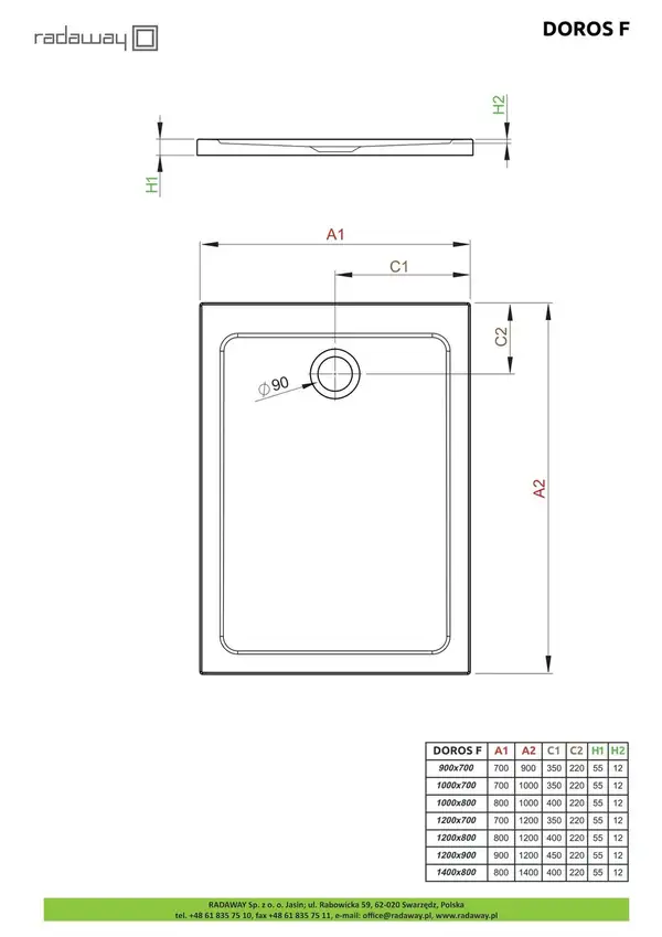 Душовий піддон Doros F 100x70 см, RADAWAY (SDRF1070-01)