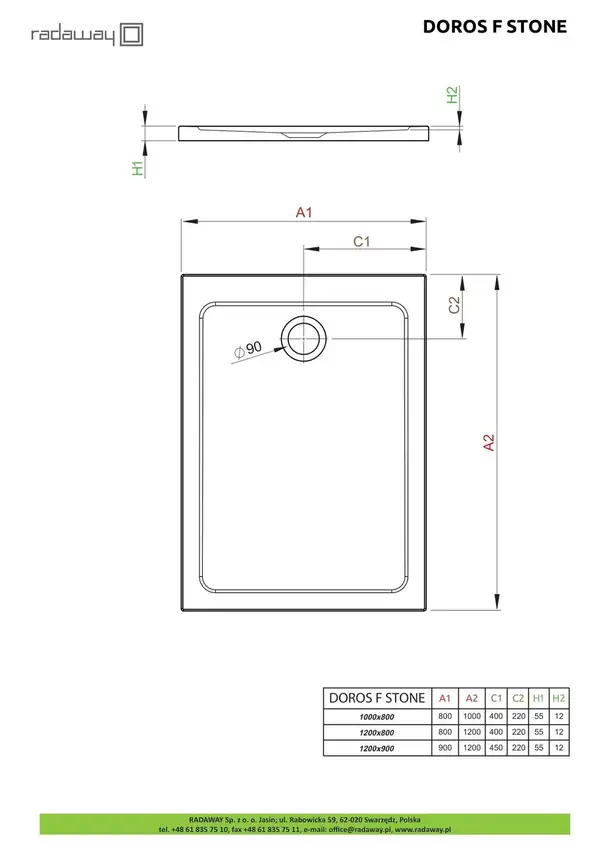 Душовий піддон Doros F Stone White 120x90 см, RADAWAY (SDRF1290-01-04S)