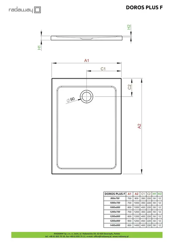 Душовий піддон Doros Plus F 100x70 см, RADAWAY (SDRFP1070-01)