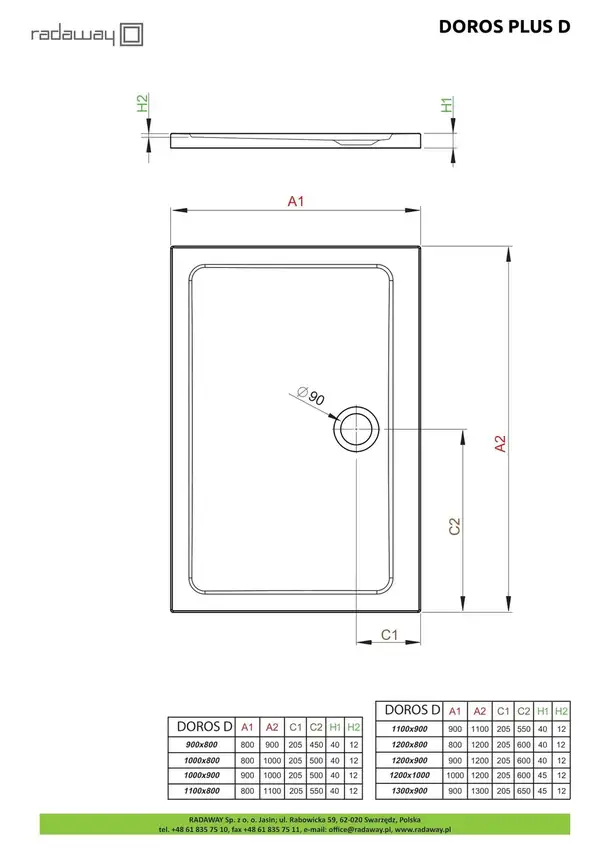 Душовий піддон Doros Plus D 130x90 см, RADAWAY (SDRPD1390-01)