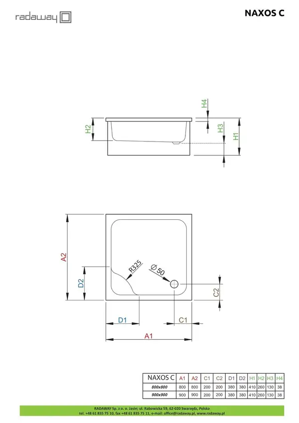 Душовий піддон Naxos C 80x80 см, RADAWAY (SNC8841-28)