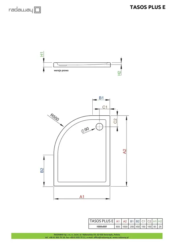 Душовий піддон Tasos Plus E 100x80 см лівий, RADAWAY (STE1086-30L)
