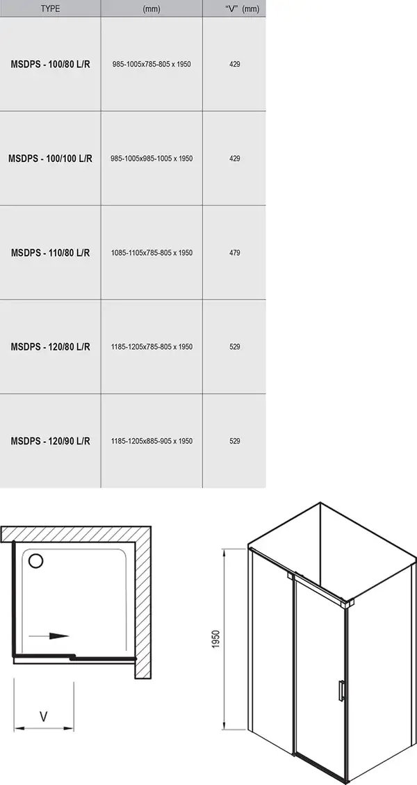 Душова кабіна прямокутна MSDPS-120-90 R Transparent, (0WPG7C00Z1) RAVAK